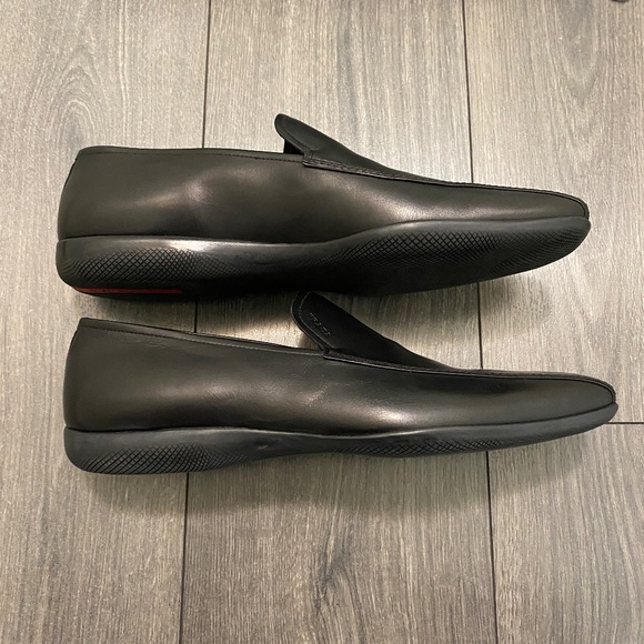 Prada Black Leather Rubber Sole Loafers Size 11 - Picture 5 of 14